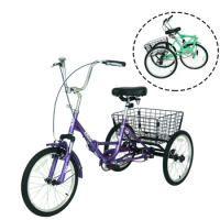 24 inch Adult Folding City Tricycle bicycle 3 Wheel Foldable Трехколесный Велосипед 7-Speed With Rear Shopping Basket