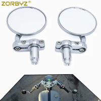 ZORBYZ 3" Round Motorcycle Chrome 7/8" Handle Bar End Rearview Side Mirror For Honda Suzuki Kawasaki
