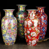 Jingdezhen Ceramic floor vase Chinese living room decoration antique enamel wax gourd vase