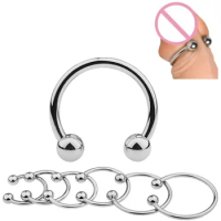 Metal Semen Cock Lock Rings Gold Double Beads Open Ring Penis Men Horseshoe Male Penisring Cockring Stretching Adult Sex​ Toys