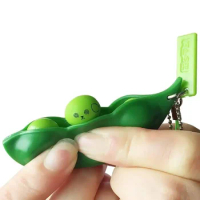 2pcs Squeeze Beans Keychain ADHD Soybean Fidget Toys Squishy Pea Pod Stress Toy Peanuts Keychain Gift for Kids Children Adult