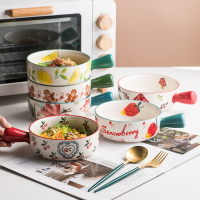 童趣可愛沙拉面碗陶瓷手柄碗日式家用烤箱微波爐芝士焗飯碗單柄碗