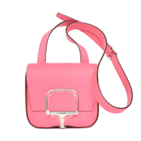 【Hermes 愛馬仕】經典Della Cavalleria mini Epsom牛皮斜背包(8W杜鵑花色/銀釦)