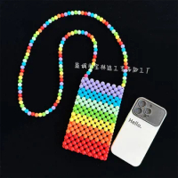 New Pearl Acrylic Jelly Girl's Mobile Phone Colorful Rainbow Crossbody Bags Finished Handmade Beaded Bag Personalized Versatile