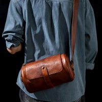 Vintage Shoulder Bag Handmade Original Crossbody Cylinder Bucket s Leather Satchel Men's Casual