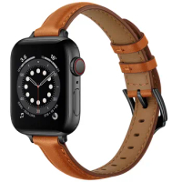 Slim Bands for Apple Watch Band 40mm 38mm 44mm 42mm Women Thin Genuine Leather Bracelet Strap for iWatch SE Seires 6 5 4 3 2 1