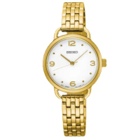 SEIKO 精工 氣質石英女錶 不鏽鋼錶帶 金X白 日常防水50米(SUR670P1)