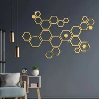 24pcs Hollow 3D Hexagonal Mirror Wall Sticker DIY Honeycomb Decoration Self Adhesive Paper Waterproof Home Living Room Bedroom