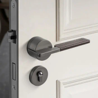 Modern Style / Leather Bedroom Door Handle Lock Security Entry Split Silent Lock Core Door Furniture Indoor Door Handle Lockset