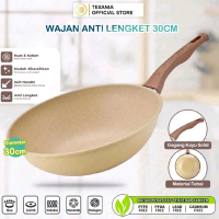 Texania Wajan dapur Anti Lengket 30cm Warna Cream Diameter 30cm dengan Gagang Kayu Solid & Material 