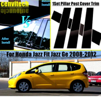 6pcs Glossy Piano Black Car Door Window Door B C Pillar Post Sticker Trim for Honda Jazz Fit Jazz Ge 2008-2012 Gen 2nd G2