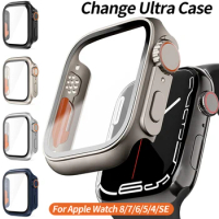 Glass+Case for Apple Watch Case Series 8 7 45mm 41mm Screen Protector Cover Change to Ultra For iWatch 4 5 6 SE 44mm 40mm Bumper