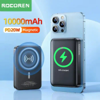 Rocoren 10000mAh Magnetic Power Bank Wireless Charger 20W 5000mAh Mini Powerbank For iPhone 14 13 Pro Portable External Battery