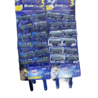 24pc Alat Cukur 3 mata Kumis jenggot manual Tajam 3 mata silet Blade Bilah baris pisau Biru cowok Pr