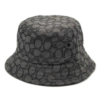 【COACH】經典C LOGO織布漁夫帽(黑灰)