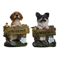 Garden Dog Statue Welcome Dog Resin Creative Cute Puppy Statue Animal Sculpture for Balcony Indoor Outdoor Lawn Yard House
