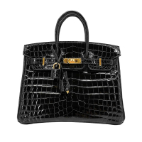 Hermes Birkin 稀有鱷魚皮金釦手提鉑金包-25cm(U刻/89黑)
