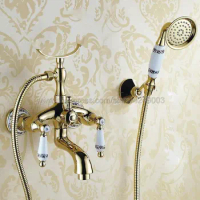 Gold Color Bath Tub Faucet Ceramic Handle &amp; Handheld Shower Head Faucet Bathtub faucet set shower faucet set Ktf407