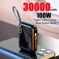 Portable Power Bank 30000mAh PD100W USB to TYPE C Cable Two-way Fast Charger Mini Powerbank for iPhone Samsung