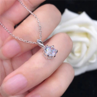 Pure 18K White Gold AU750 Necklace 1CT Round Moissanite Engagement Pendant Necklace Lady Beautiful Party Jewelry