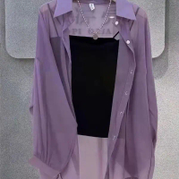 Medium-length shirt, pearl-luster fabric, new summer 2024 style, loose-fitting, versatile, fashionab