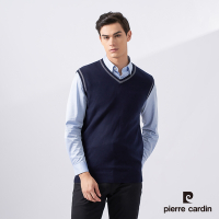 Pierre Cardin皮爾卡登 男款 羊毛混紡素色V領毛衣背心-丈青色 (7225461-39)