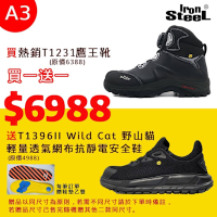 IRONSTEEL 最終優惠 買熱銷安全鞋T1231送輕量安全鞋T1396II