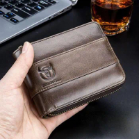 BULLCAPTAIN New Arrival fashion Mens Wallet Cowhide Coin Purse Slim RFID Carteira Designer Brand Wallet clutch leather wallet