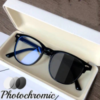 New Photochromic Finished Myopia Glasses Vintage Oval Blue Light Blocking Color Changing Eyeglasses Outdoor Nearsighted Glasses
