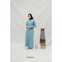 Fashion Muslim Wanita Dress Panjang Gamis Soft Denim Kancing Depan Kekinian Blue Jeans by LIKAYA den