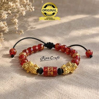 Gelang Aesthetic Batu Alam Akik Kristal Agate Merah Pixiu Naga Emas Asli 100% Original