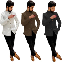Men's Blazer Stand Collar Jacket Formal Business Clothes for Men White Jacket Coat costume homme Men's Blazer Stand Collar Jacke