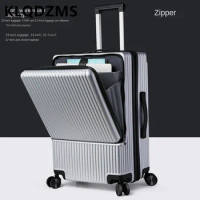 KLQDZMS 20"22"24"26Inch Luggage Travel Bag Front Opening Boarding Box Aluminum Frame Trolley Case USB Charging Laptop Suitcase