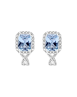 Merii ต่างหูเงินประดับ Synthetic Aquamarine Spinel ทรง Octagon ล้อมเพชร CZ