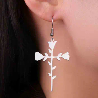My Shape Rose Cross Drop Earrings for Women Stainless Steel Rose Flower Cross Dangle Earrings Christian Jewelry Wedding Party