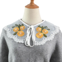 Adjustable Size Embroidered Floral False Collar Woman Sweater Shirt Hanfu Collar