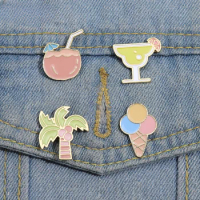 Custom Summer Sandy Dessert Enamel Pins Mini Ice Cream Coconut Tree Pink Starfish Slippers Brooch Lapel Badges Bag Jewelry Gifts