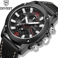 DIVEST Mens Watches Top Brand Luxury Men Casual Chronograph Leather Quartz Clock Male Sport Waterproof Watch Relogio Masculino