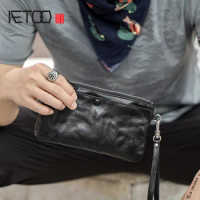 AETOO Vintage handmade leather wallet, men's multifunctional leather wallet, long zipper fold personalized wallet