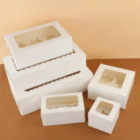 10 PCS 1 2 4 6 8 12 Insert Open Window Cupcake Take Away Box Dessert Muffin Package White Kraft Paper Pastry Wholesale Party