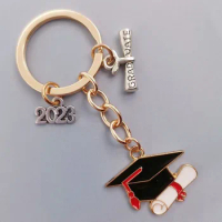 Cute Enamel Keychain 2023 Year School Uniform Graduation Cap Key Ring Graduate Key Chains For Student Gifts DIY Handmade Jewelry