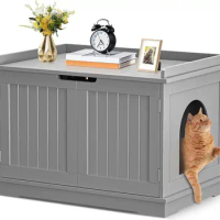 Hidden Cat Litter Box Enclosure Cat Litter Box Furniture Washroom Cat House Table Nightstand (Grey)