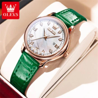OLEVS 9981 Fashion Quartz Watch Gift Leather Watchband Round-dial Calendar