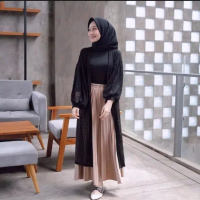 CARDIGAN BRUKAT BONUS SABUK Kardigan Panjang Wanita Muslim Outer Balon kondangan