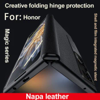Hinge Leather case For Honor Magic V2 5G PC Hard Tempered Glass All-inclusive Stand Camera Protect Cover