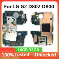 100% Unlocked For LG G2 D802 D800 Motherboard 16GB 32GB Mainboard With Full Chips Logic Board For LG G2 Original MB