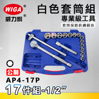 WIGA 威力鋼 AP4-17P 1/2＂ 17件組白色套筒組 [4分頭, 附棘輪扳手, 接桿]