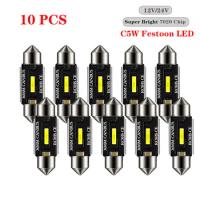 10Pcs C5W LED Bulbs Canbus Festoon-31MM 36MM 39MM 41MM 7020 chip C10W NO ERROR Car Interior Dome Light Reading Light 12V/24V