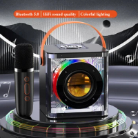 Mini Portable Karaoke Speaker Microphone Wireless Colorful Light Bluetooth Soundard Audio System Magic Voice Mic Support TF USB