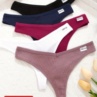 4PCS/Set Waffle Panties Cotton Women Panties Sexy Thongs V Waist Solid Color Female Underpants Intimates Women Lingerie S-XL